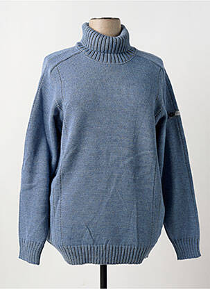 Pull col roulé tissage chiné manches longues bleu DUGER femme