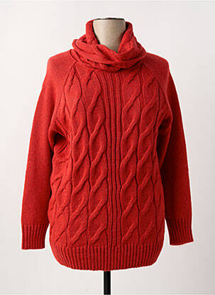 Pull col roulé maille torsadée manches longues orange DUGER femme