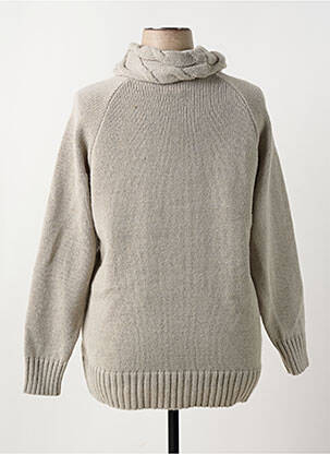 Pull col roulé maille torsadée manches longues gris DUGER femme