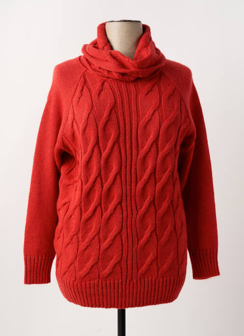 Pull col roulé maille torsadée manches longues orange DUGER femme