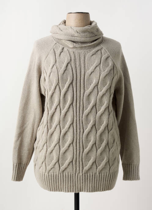 Pull col roulé maille torsadée manches longues gris DUGER femme