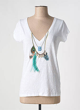 T-shirt col v manches courtes blanc LEON & HARPER femme