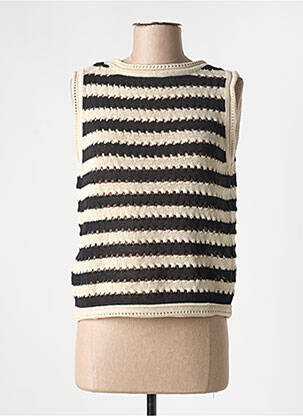 Pull coupe droite sans manche beige ICHI femme