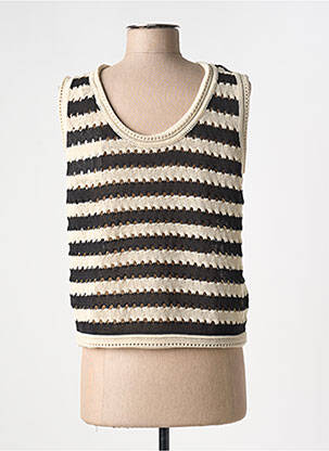 Pull coupe droite sans manche beige ICHI femme