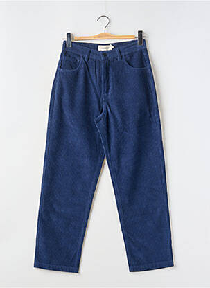 Pantalon droit fermeture zippée sous rabat boutonné bleu THINKING MU femme