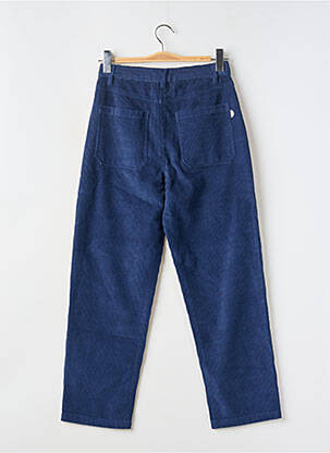 Pantalon droit fermeture zippée sous rabat boutonné bleu THINKING MU femme