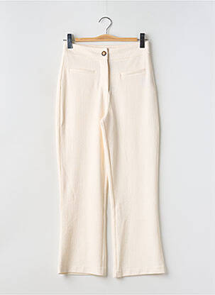Pantalon droit fermeture zippée sous rabat boutonné beige ICHI femme