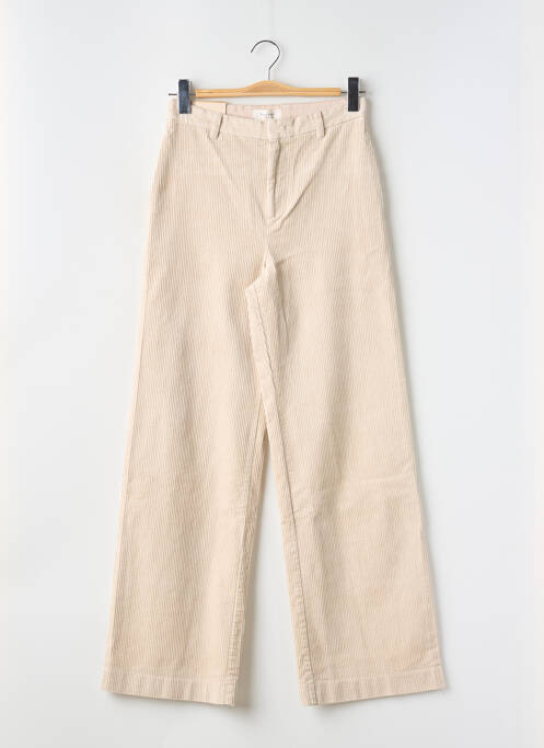 Pantalon droit fermeture zippée sous rabat avec crochet beige PART TWO femme