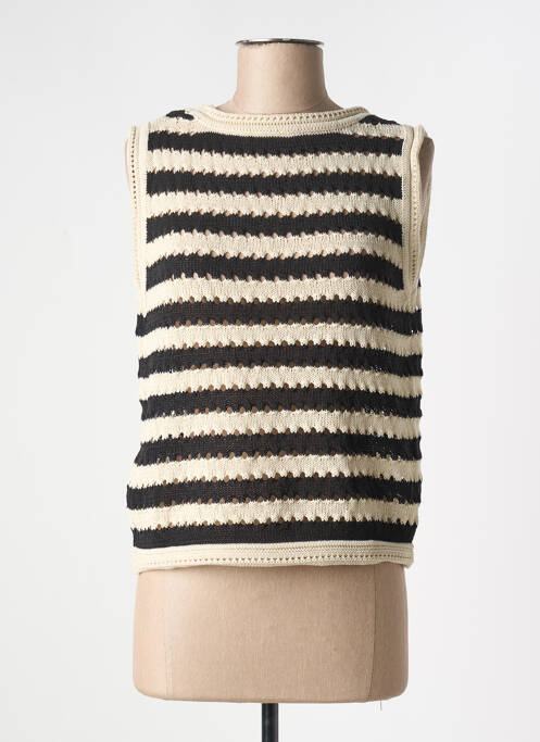 Pull col rond sans manche beige ICHI femme