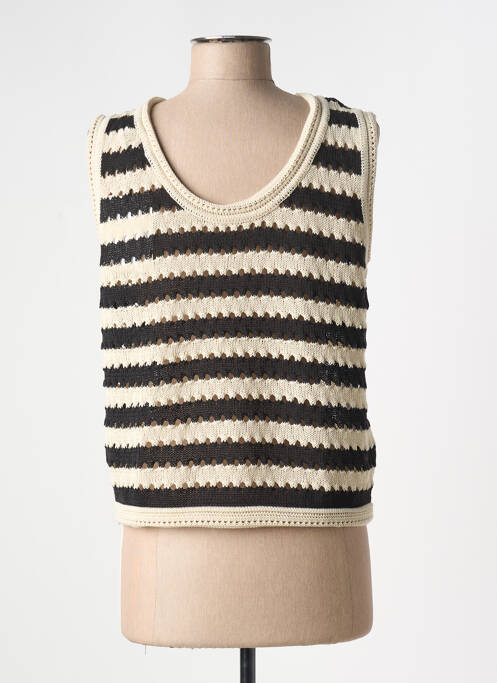 Pull col rond sans manche beige ICHI femme