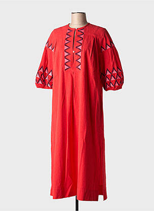 Robe mi-longue tissage crêpe manches courtes rouge LEON & HARPER femme
