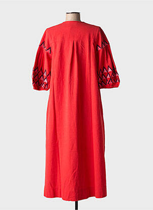 Robe mi-longue tissage crêpe manches courtes rouge LEON & HARPER femme