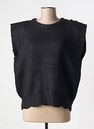 Pull coupe cintrée manches courtes noir ICHI femme