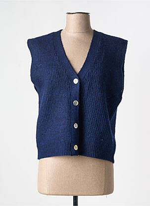 Gilet manches courtes maille tricot bleu ICHI femme