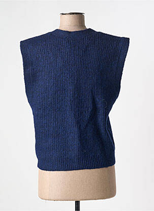 Gilet manches courtes maille tricot bleu ICHI femme