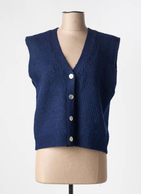 Gilet manches courtes maille tricot bleu ICHI femme