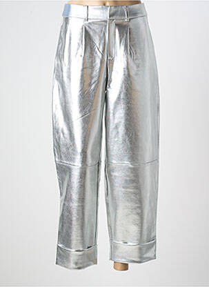 Pantalon droit taille à pinces taille haute argent ICHI femme