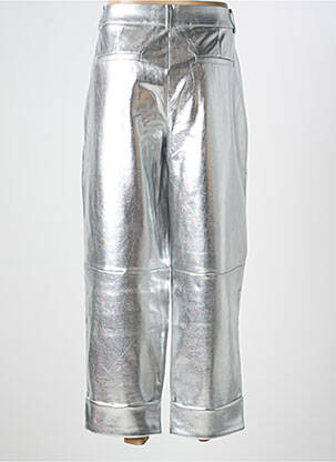 Pantalon droit taille à pinces taille haute argent ICHI femme