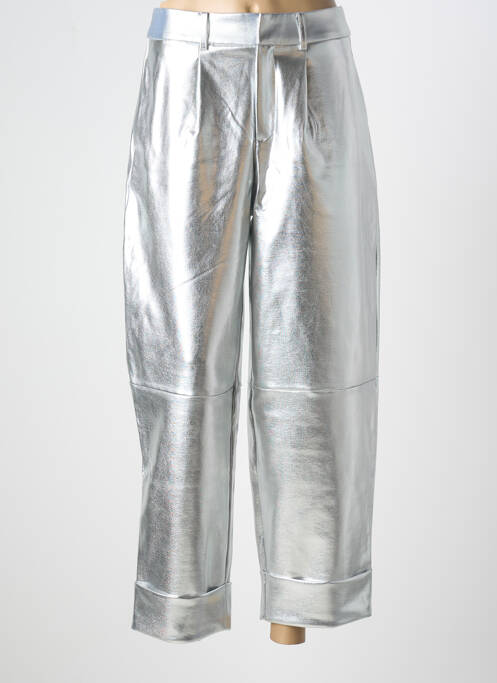 Pantalon droit taille à pinces taille haute argent ICHI femme