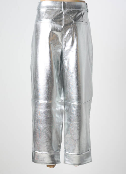 Pantalon droit taille à pinces taille haute argent ICHI femme