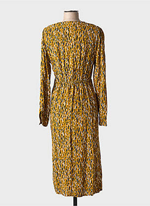 Robe mi-longue tissage crêpe manches longues jaune AN' GE femme
