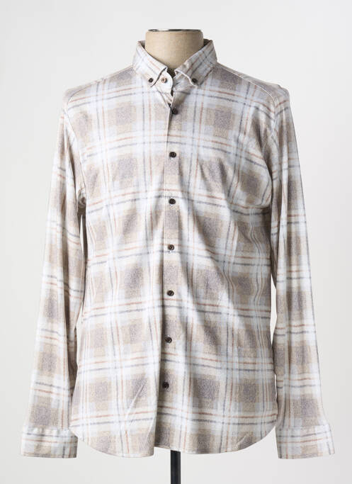 Chemise manches longues imprimé carreaux beige DESOTO homme