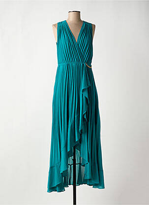 Robe longue tissage crêpe sans manche vert MORGAN femme