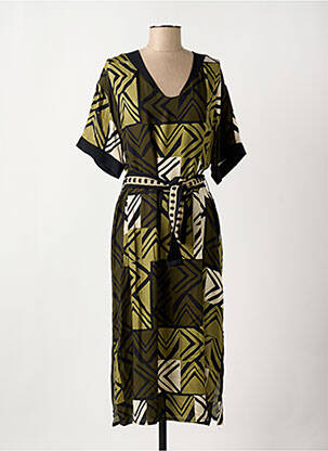 Robe mi-longue imprimé fantaisie manches courtes vert PAZ TORRAS femme