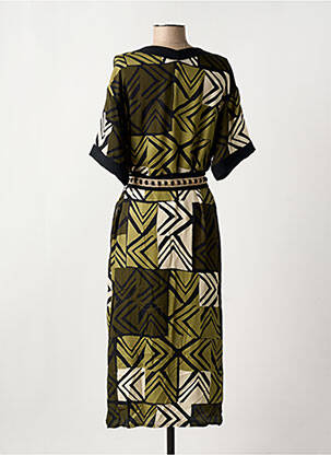 Robe mi-longue imprimé fantaisie manches courtes vert PAZ TORRAS femme