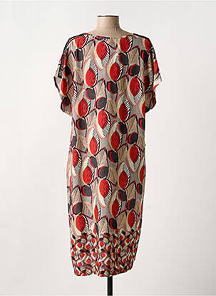 Robe mi-longue imprimé fantaisie manches courtes rouge GRIFFON femme