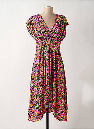 Robe mi-longue imprimé fleurs manches courtes rose MOLLY BRACKEN femme