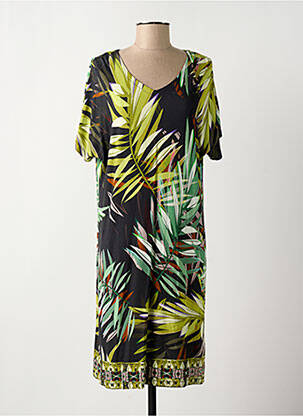 Robe mi-longue imprimé fantaisie manches courtes noir HAJO femme