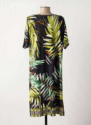 Robe mi-longue imprimé fantaisie manches courtes noir HAJO femme