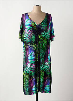 Robe mi-longue imprimé fantaisie manches courtes noir HAJO femme