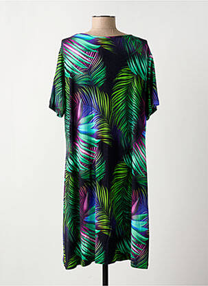 Robe mi-longue imprimé fantaisie manches courtes noir HAJO femme
