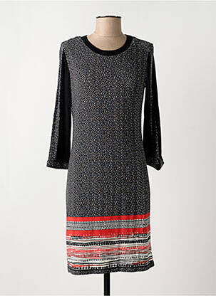 Robe mi-longue imprimé fantaisie manches longues noir ANDAMIO femme