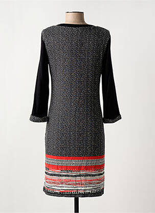 Robe mi-longue imprimé fantaisie manches longues noir ANDAMIO femme