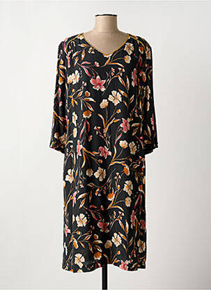 Robe mi-longue imprimé fleurs manches 3/4 noir GRIFFON femme