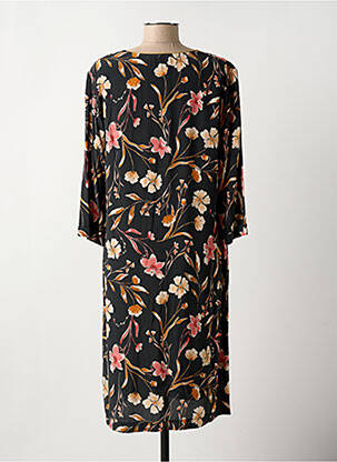 Robe mi-longue imprimé fleurs manches 3/4 noir GRIFFON femme