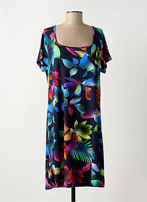 Robe mi-longue imprimé fantaisie manches courtes noir HAJO femme