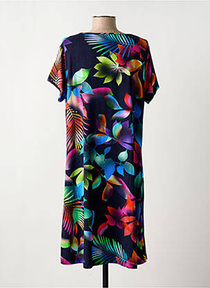 Robe mi-longue imprimé fantaisie manches courtes noir HAJO femme