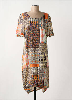 Robe mi-longue manches courtes manches courtes marron GRIFFON femme