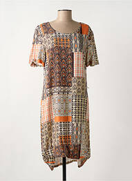 Robe mi-longue manches courtes manches courtes marron GRIFFON femme