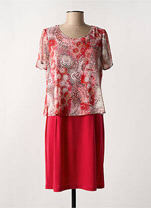 Robe mi-longue imprimé fantaisie manches courtes rose FRANCE RIVOIRE femme