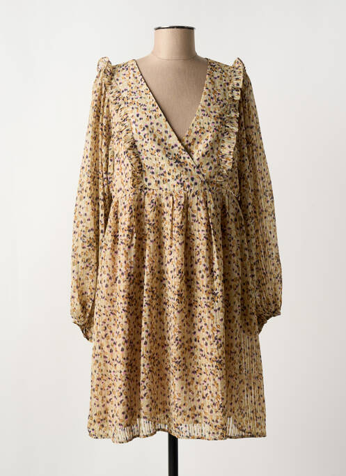 Robe mi-longue imprimé fantaisie manches longues beige MOLLY BRACKEN femme