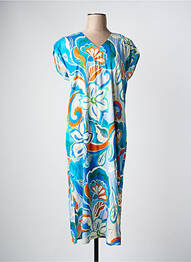 Robe mi-longue imprimé fleurs manches courtes bleu GREGORY PAT femme