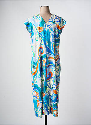 Robe mi-longue imprimé fleurs manches courtes bleu GREGORY PAT femme