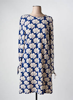 Robe mi-longue imprimé fleurs manches longues bleu MD'M femme