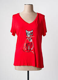 T-shirt sérigraphie avec strass manches courtes rouge LESLIE femme