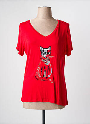 T-shirt sérigraphie avec strass manches courtes rouge LESLIE femme